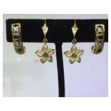 2 PAIRS OF STERLIING EARRINGS  W/ DARK BLUE GEMS