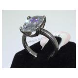 STERLING RING W/ CLEAR GEMSTONE, SIZE 7