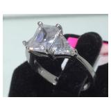 STERLING RING W / CLEAR GEMSTONES, SIZE 7