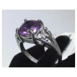 STERLING RING W / PURPLE GEMSTONE, SIZE 7