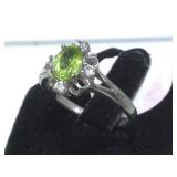 STERLING RING W / GREEN GEMSTONE, SIZE 8