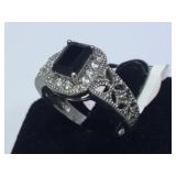 STERLING RING W / BLACK GEMSTONE, SIZE 7