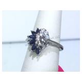 STERLING RING W / BLACK & CLEAR GEMSTONES, SIZE 7