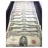 $1 SILVER CERTIFICATES,$2 RED SEALS & $5 RED SEAL