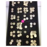 TRAY OF SILVER ROOSEVELT DIMES, (100)