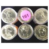 6 ROLLS OF NEVER CIR. PRESIDENTIAL DOLLARS,(72)
