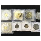 TRAY LOT OF COINAGE, SOME SILVER. HALF FRANC,