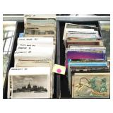 2 TRAY LOTS OF POST CARDS, SOME VINTAGE, LINEN