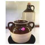 VINTAGE CROCK WHISKEY JUG  & BEAN POT