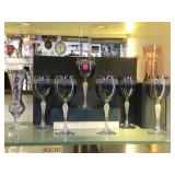 ETCHED CRYSTAL VASES & BLUE CRYSTAL GOBLETS