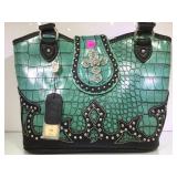 P& G TURQUOISE/BLK SHOULDER BAG