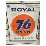VINTAGE ENAMELED METAL 76 UNION ROYAL GASOLINE SIG