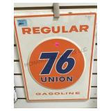 VINTAGE ENAMELED  METAL 76 UNION REG GASOLINE SIGN