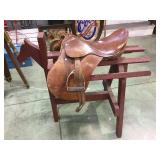 LEATHER ENGLISH SADDLE W/ SADDLE STAND