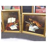 2 FRAMED OIL ON CANVAS VIOLIN PICTURES BY SARGENT