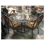 METAL BENTWOOD STYLE GLASS TOP TABLE W/ 4 ROLLING