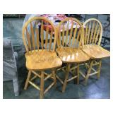 3 WOODEN SWIVEL BAR STOOLS