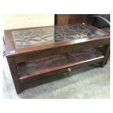 GLASS-TOP COFFEE TABLE W / LOWER STORAGE