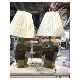 PAIR OF BRASS BASED TABLE LAMPS W/ SHADES