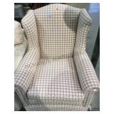 PINK CHECKERED WING BACK ARM CHAIR