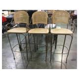 3 METAL, WOOD & CANE BAR STOOLS