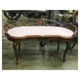 VINTAGE HAND CARVED PADDED BENCH