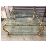 BRASS BASED ROUGH CUT EDGE GLASS TOP COFFEE TABLE