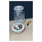 Stoneware ashtray w/ cobalt blue duck stamp,