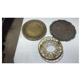 Brass platterand a brass rolling plant stand