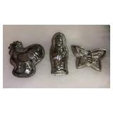 Antique chocolate  tin molds rooseter , snow