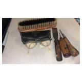 Tools for leather working , brush and glasses