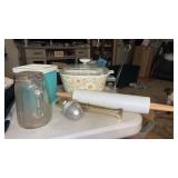 Lot of kitchen items.  Corning ware dish with lid