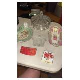 Decorative dresser dishes , covered glass dish