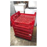 6 Advertising red crates  with rolling platform
