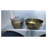 Brass pot with lid and handle and brass bowl