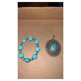 Turquoise and sterling silver pendant made in