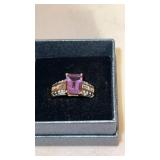 Size 9  Amethyst  gold plated ring