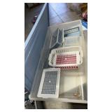 Long Rubbermaid tote with lid and baskets