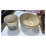 Large crock bowl approximately 10' x 5'and blue