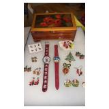 Christmas watches , earrings , pins and more