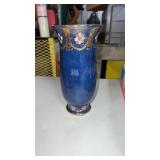 Bright cobalt blue vase with gold details,