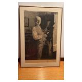 Framed and matted Man shaving. Print  signed by