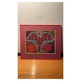 Framed and Matted Mola Textile Hand Stitched