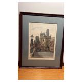 21 x 22 Framed and matted  etching  of Prague