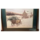 Framed and Matted "Bringing Home the Tree" by Dan