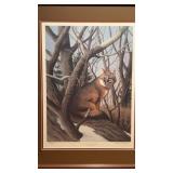 Framed and matted Winter morning gray fox. Framed
