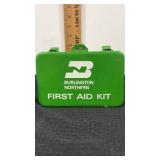 Burlington northern  first aid kit green in color
