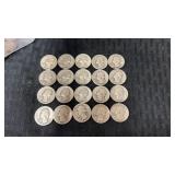 20. Mixed date silver quarters