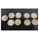 1964D  silver dimes (4) , 1951 (1) , 1954D  (1) ,