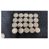 20  1957-1958 silver quarters